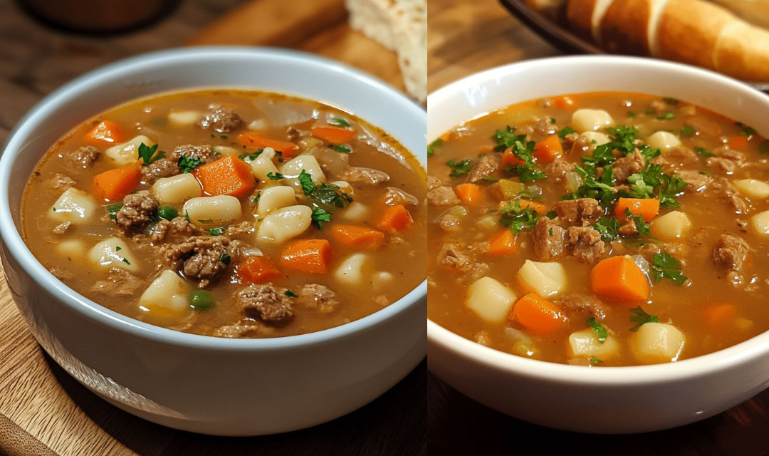 Coloquei carne e legumes na panela e essa sopa ficou tão encorpada que virou a refeição mais pedida aqui em casa