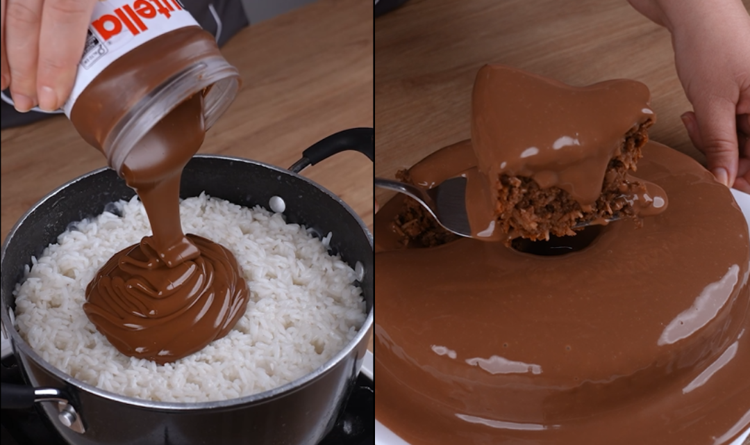 Bati arroz cozido com Nutella no liquidificador e saiu um bolo sem glúten que ninguém acredita
