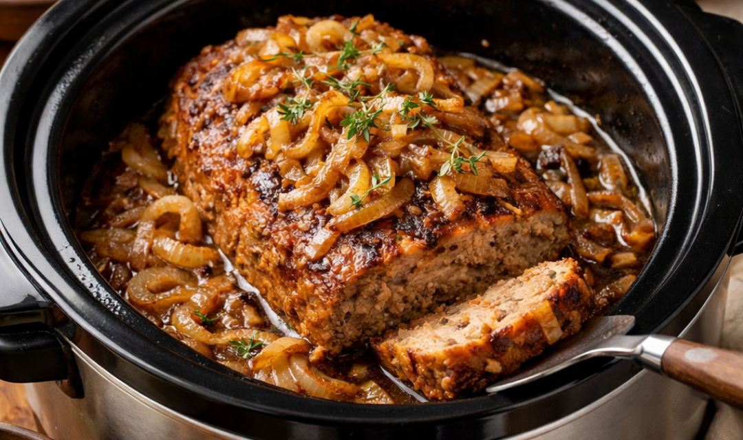 Fiz esse bolo de carne com cebola ao estilo francês na panela elétrica e todo mundo achou que eu tinha passado horas na cozinha