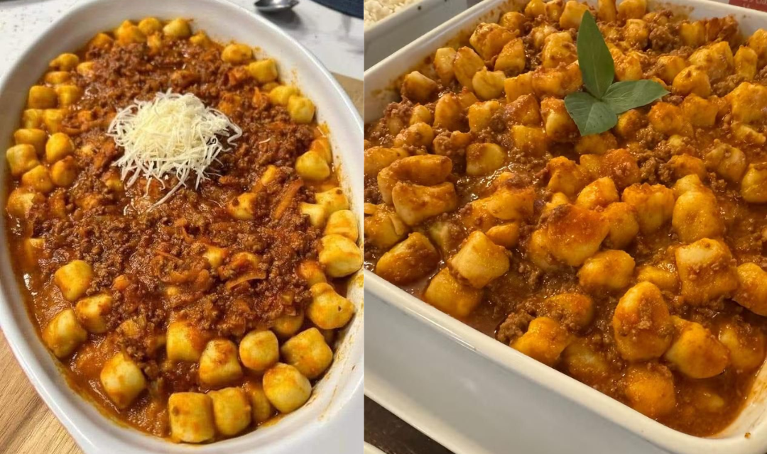 Quando faço esse inhoque de mandioca à bolonhesa, todo mundo pede repeteco