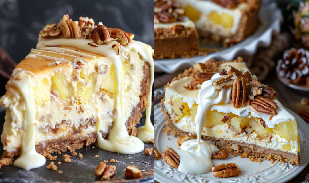 Fiz esse cheesecake de ananás com chocolate branco e nozes e ele virou o assunto da sobremesa