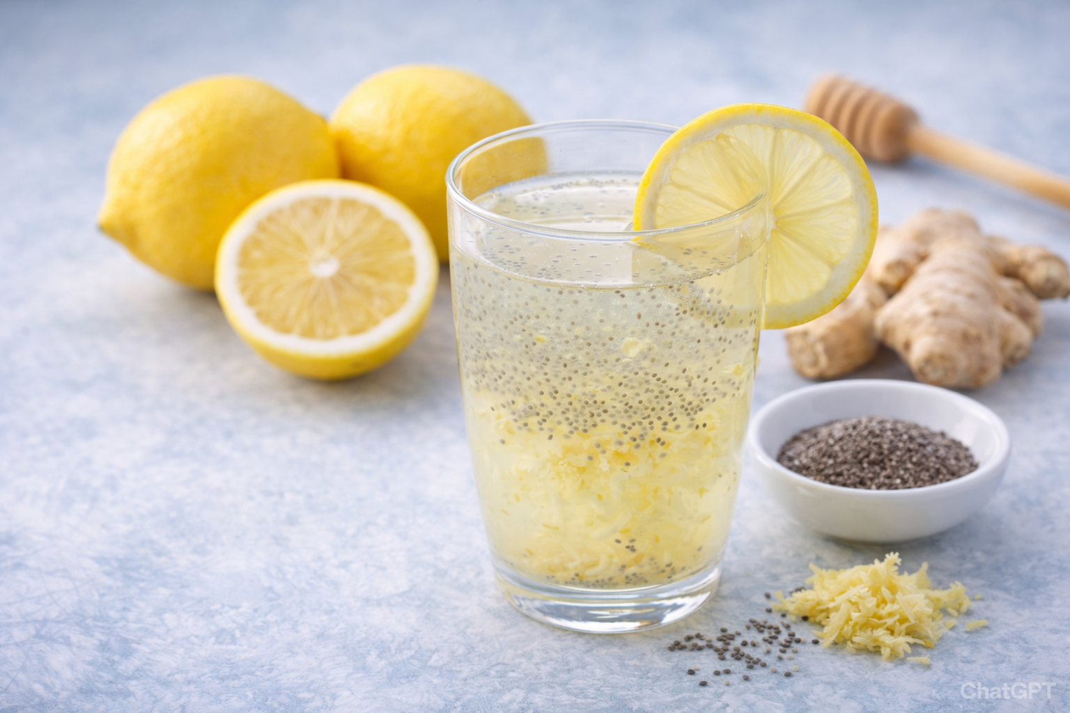 Água Funcional de Limão com Gengibre e Chia