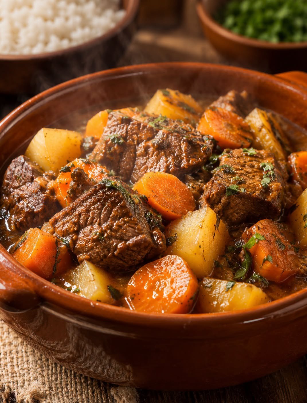 Essa carne de panela com cenoura e batatas fica tão macia que desmancha na boca